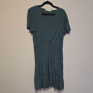 Green V-Neck Women Dress XL